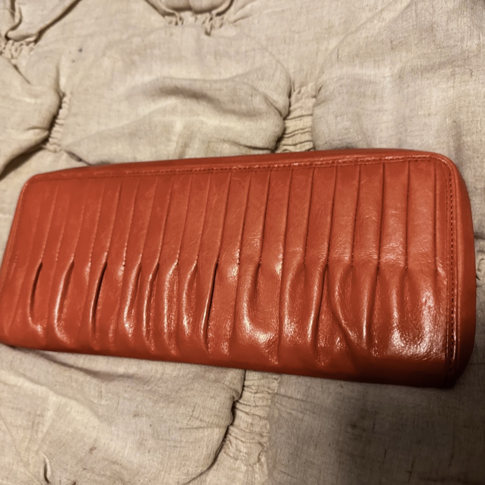 Rare Hobo international Coral colored Pleated Leather Wallet/ clutch